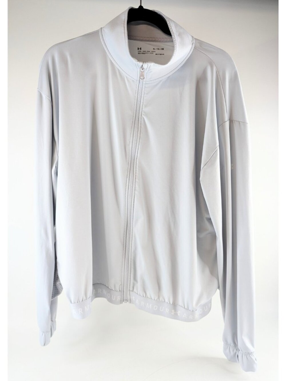 Under Armour Womens XL HeatGear Jacket Gray White Full Zip Mock Neck Shirt UA